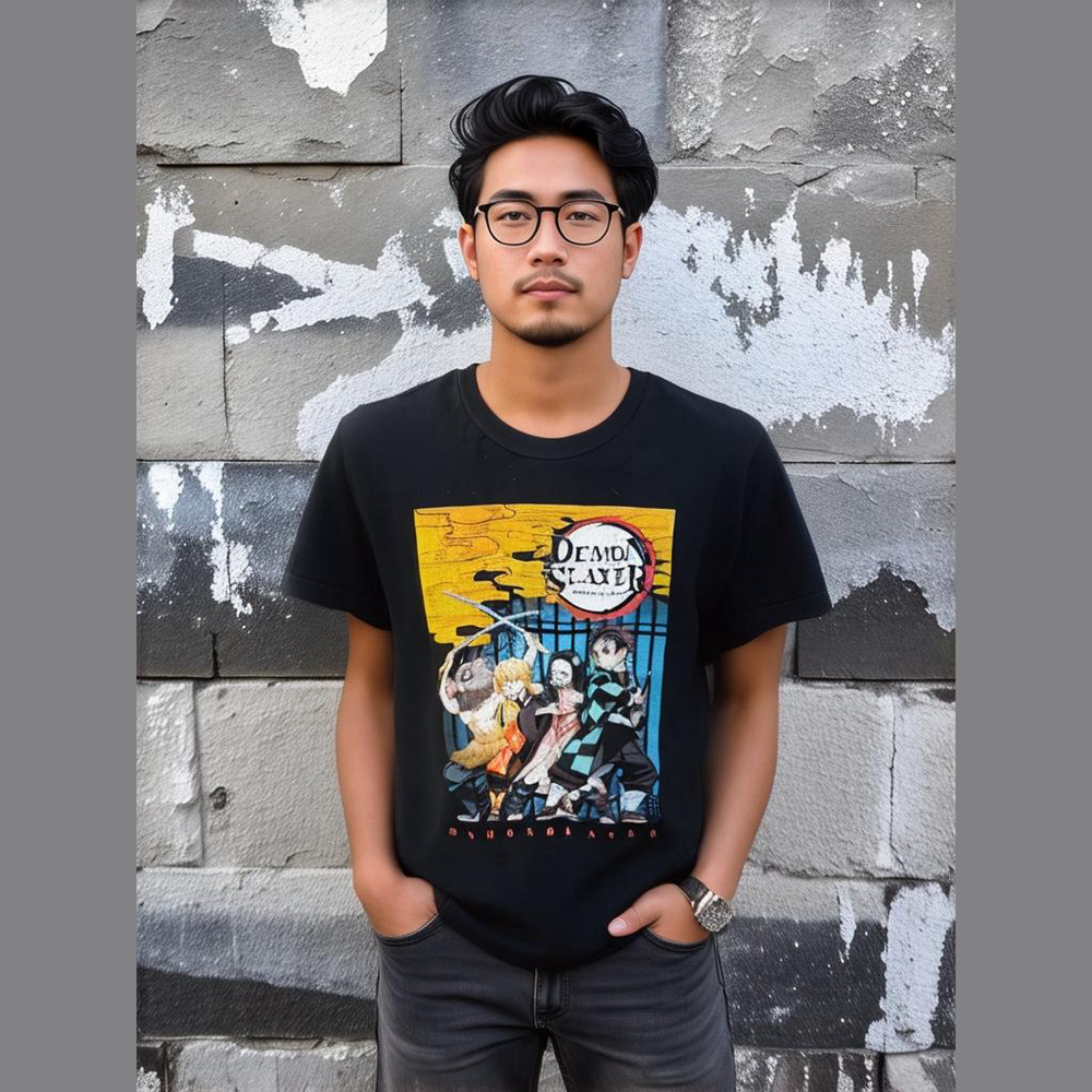 Demon Slayer Graphic Anime T-Shirt Mens M Black Manga Crew Neck Short Sleeve